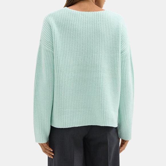 NWT Theory IWG Easy V Neck Duane Knit Sweater Light Mint Cotton Merino Wool - Picture 2 of 8